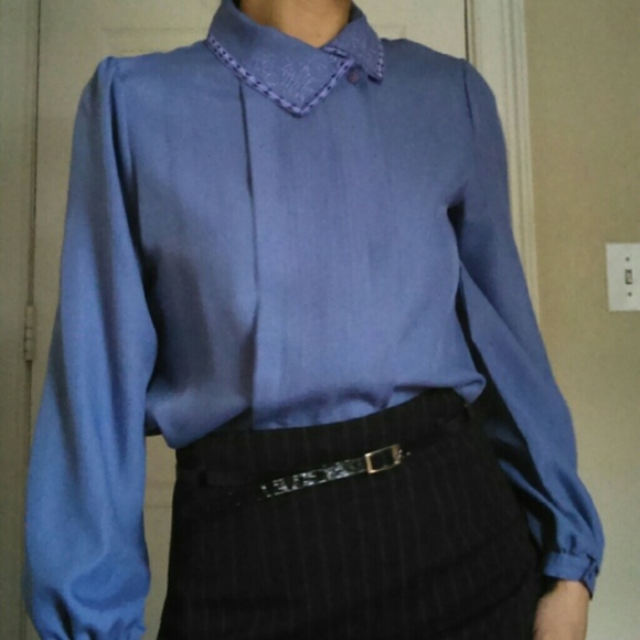 Tops - Vintage super soft high collared blue blouse
